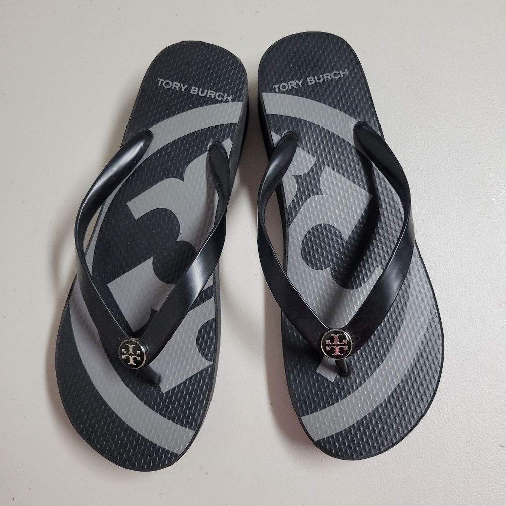 Tory Burch Black Logo Flip Flop Sandals